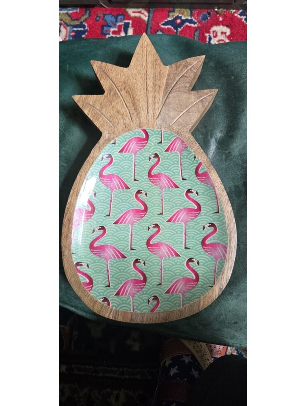 Wood Tropical Pink Flam Tidbit Appetizer Cheeseball Shrimp Tray Plate. 12X6"